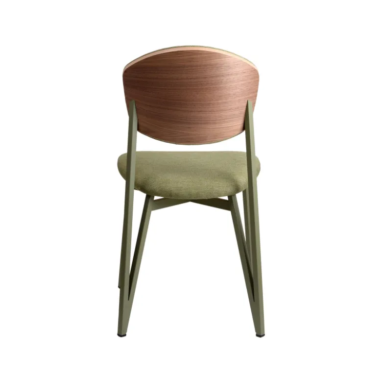 Artémis Carrier® Chaise design française assise et dossier en tissu avec dos bois et pieds en métal