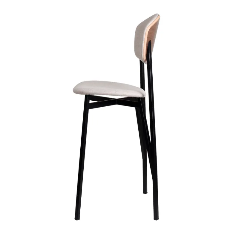 Artémis Carrier® Tabouret snack design français assise et dossier en tissu dos en bois et pieds en métal