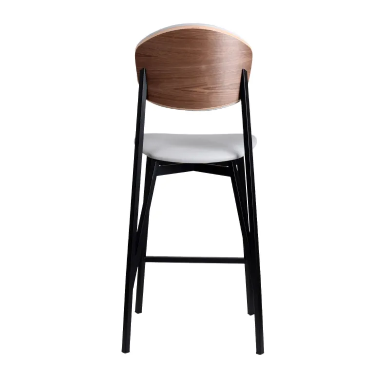 Artémis Carrier® Tabouret snack design français assise en simili dossier bois et pieds en métal