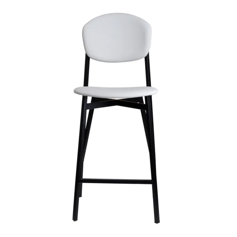 Artémis Carrier® Tabouret snack design français assise et dossier en simili dos bois et pieds en métal