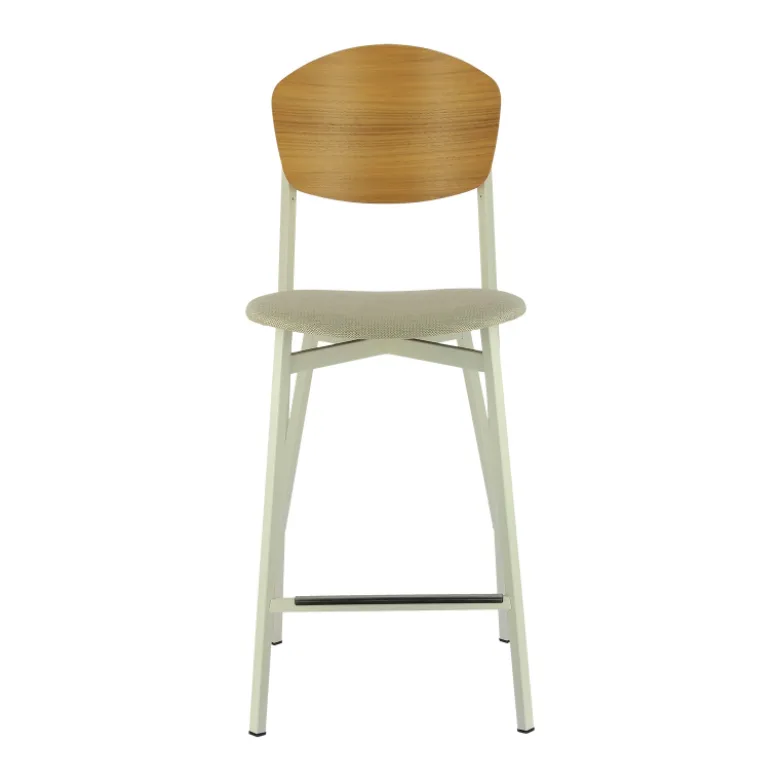 Artémis Carrier® Tabouret snack design français assise en tissu dossier bois et pieds en métal