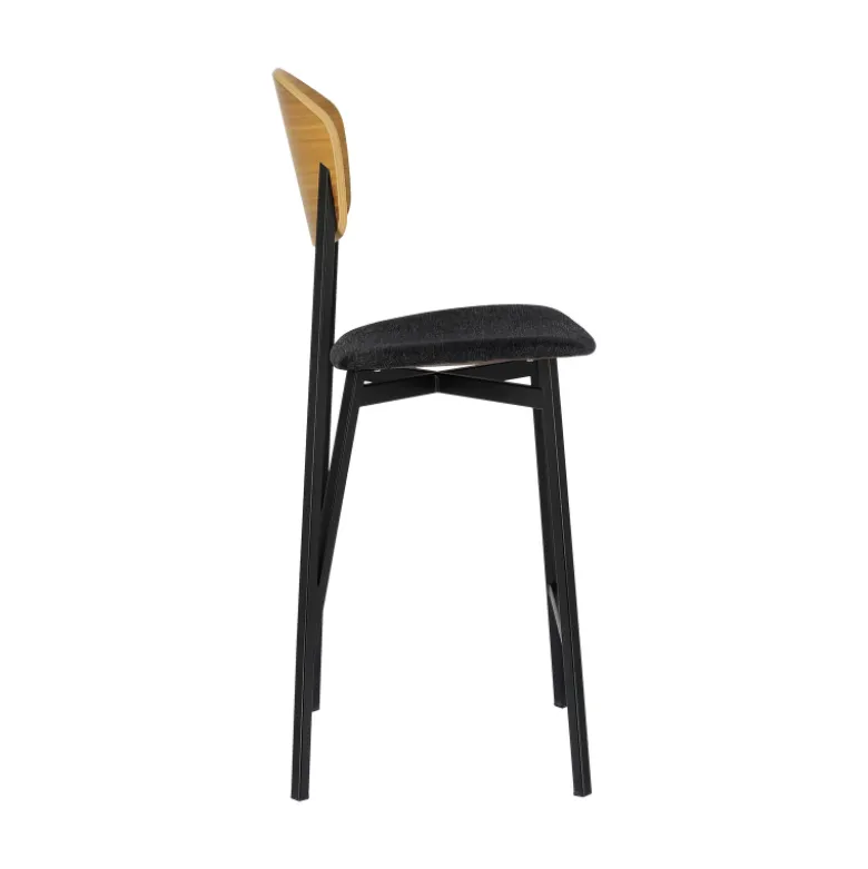 Artémis Carrier® Tabouret snack design français assise en tissu dossier bois et pieds en métal