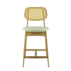 AugustinTabouret snack avec dossier en cannage et assise en tissu