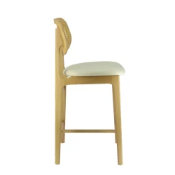 AugustinTabouret snack avec dossier en cannage et assise en tissu