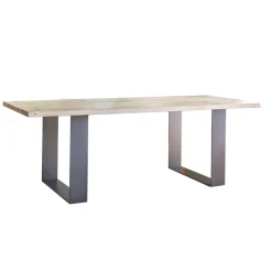 Carte Table industrielle rectangulaire en chêne massif et pieds traineau