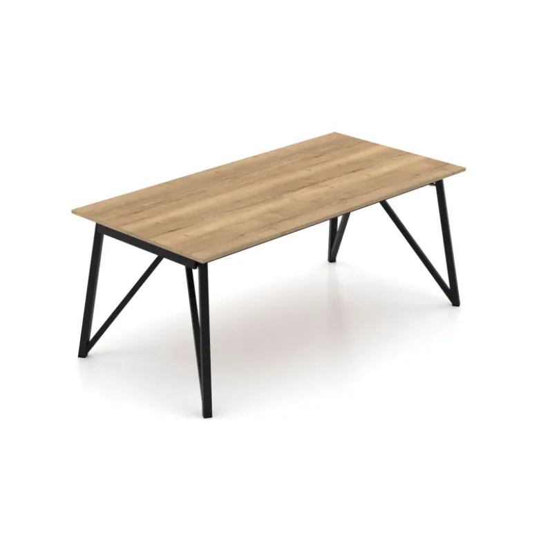 Claire Table design extensible en mélaminé imitation chêne naturel avec pieds en métal noir