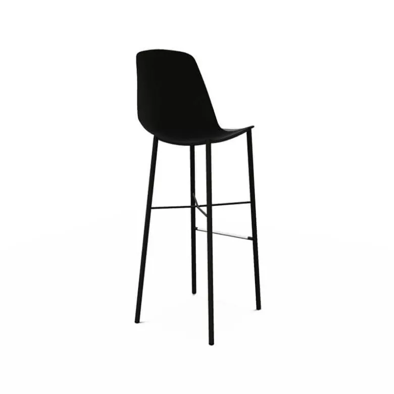 Cloe Tabouret de bar belge moderne avec coque en polypropylène et pieds en métal
