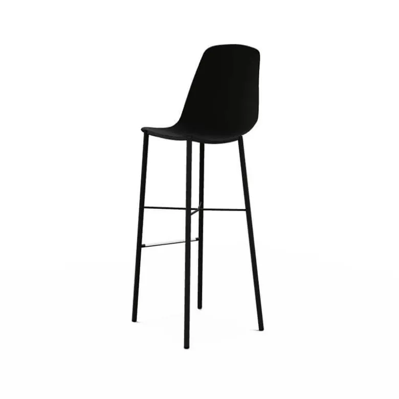 Cloe Tabouret de bar belge moderne avec coque en polypropylène et pieds en métal