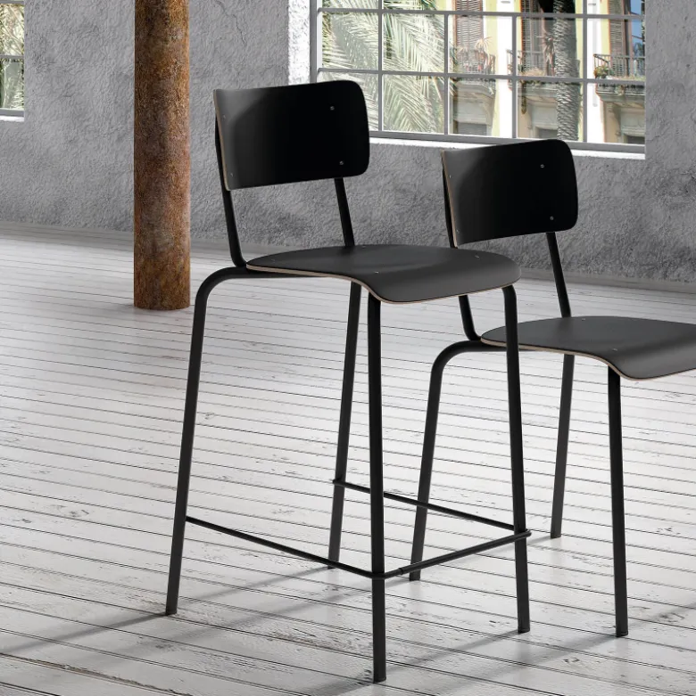 Collège Tabouret snack vintage avec dossier en bois et métal
