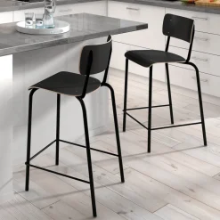 Collège Tabouret snack vintage avec dossier en bois et métal