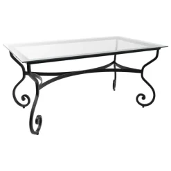 Damasco Table style provençal plateau verre avec pieds en acier
