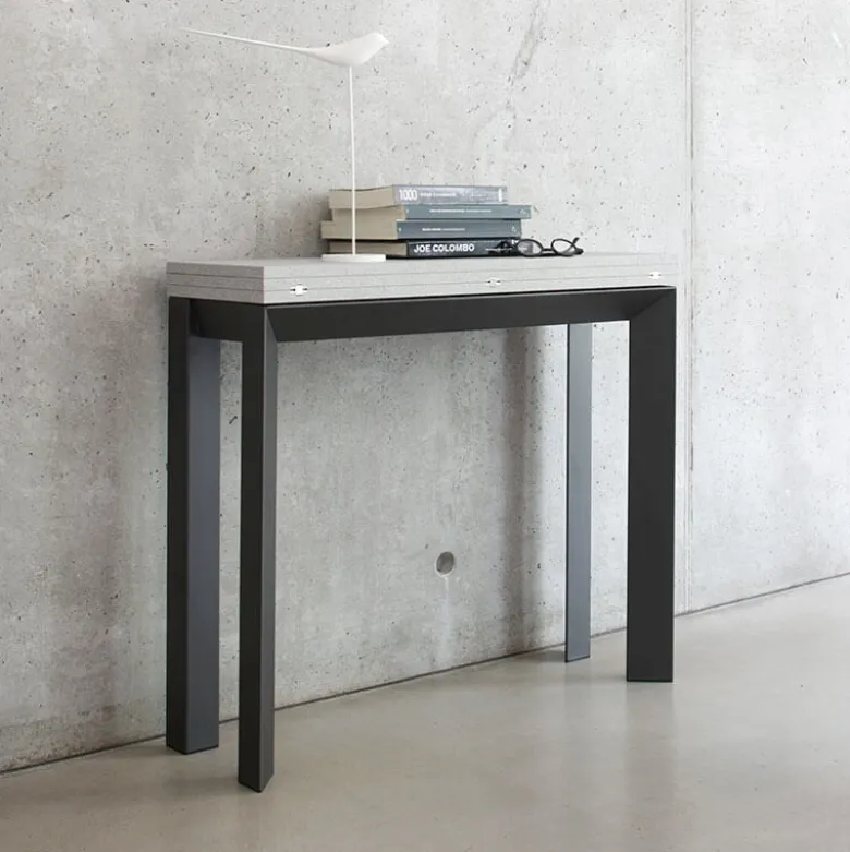 Domino Console extensible en mélaminé et pieds en métal