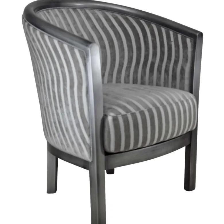 Julien Fauteuil tonneau pour salon fabrication française en tissu et bois massif
