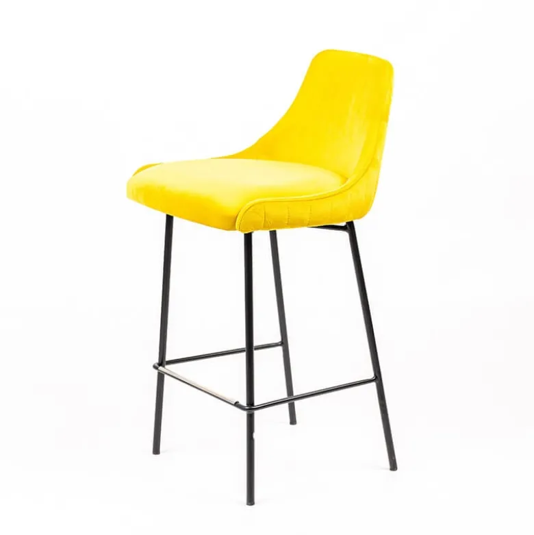 Lars line Tabouret snack dos matelassé en tissu et pieds métal