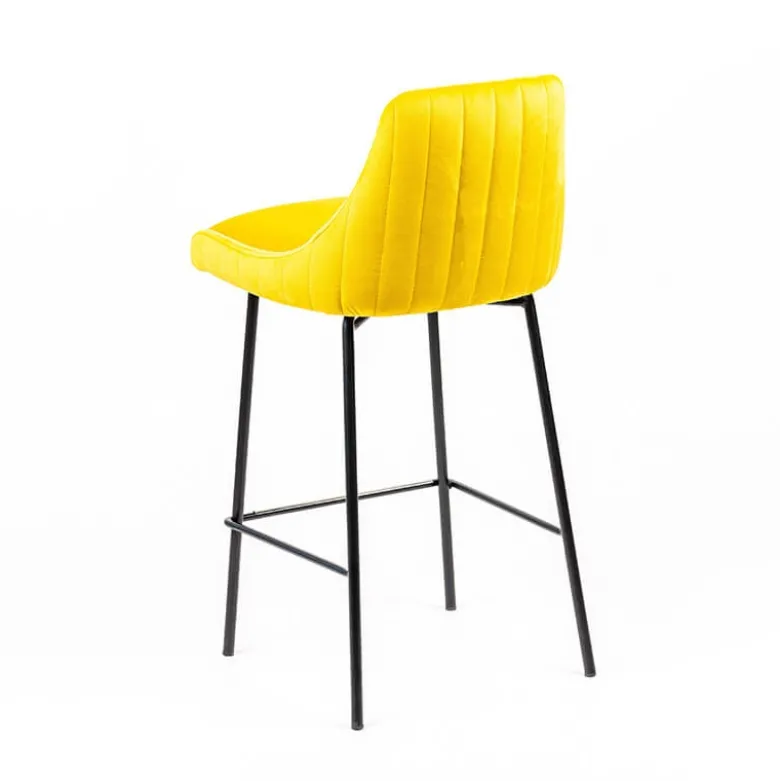 Lars line Tabouret snack dos matelassé en tissu et pieds métal