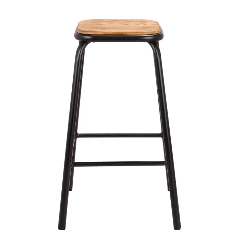 MaxTabouret snack industriel sans dossier en métal assise bois