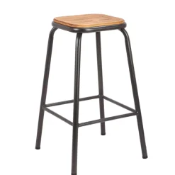 MaxTabouret snack industriel sans dossier en métal assise bois
