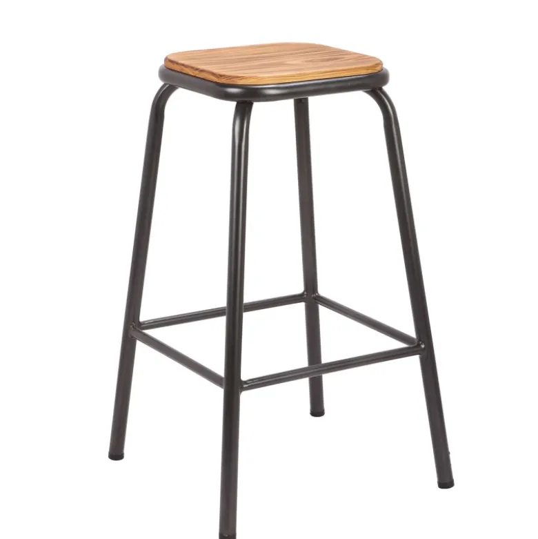 MaxTabouret snack industriel sans dossier en métal assise bois