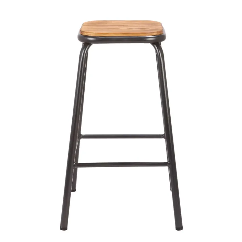 MaxTabouret snack industriel sans dossier en métal assise bois