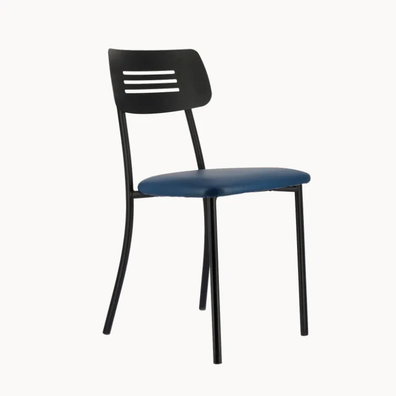 Miro 2 Chaise de cuisine en simili rembourrée avec pieds et dossier strié en métal