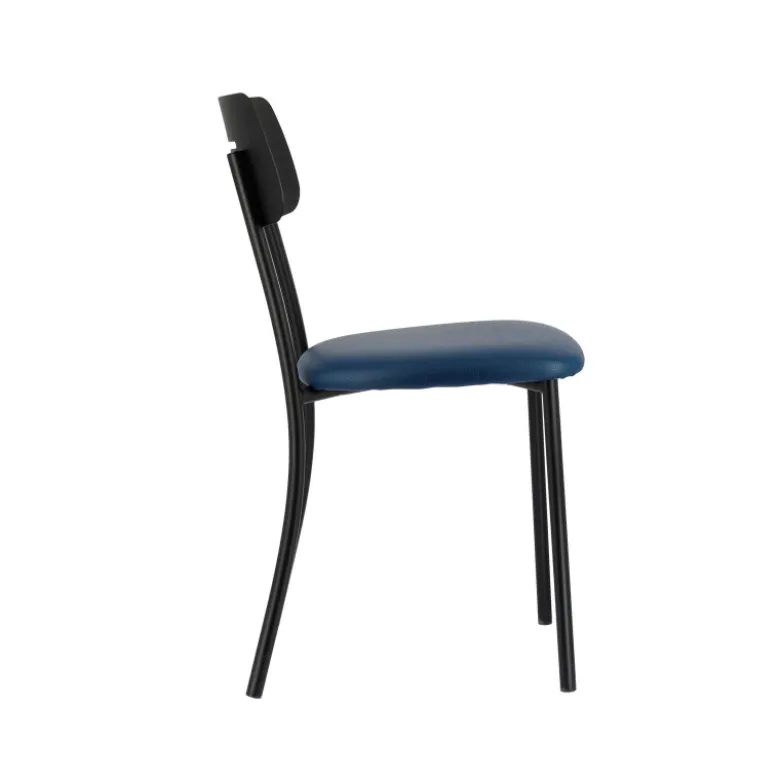 Miro 2 Chaise de cuisine en simili rembourrée avec pieds et dossier strié en métal
