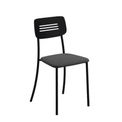 Miro 2 Chaise de cuisine en simili rembourrée avec pieds et dossier strié en métal