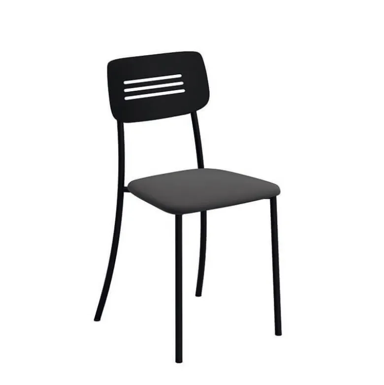 Miro 2 Chaise de cuisine en simili rembourrée avec pieds et dossier strié en métal