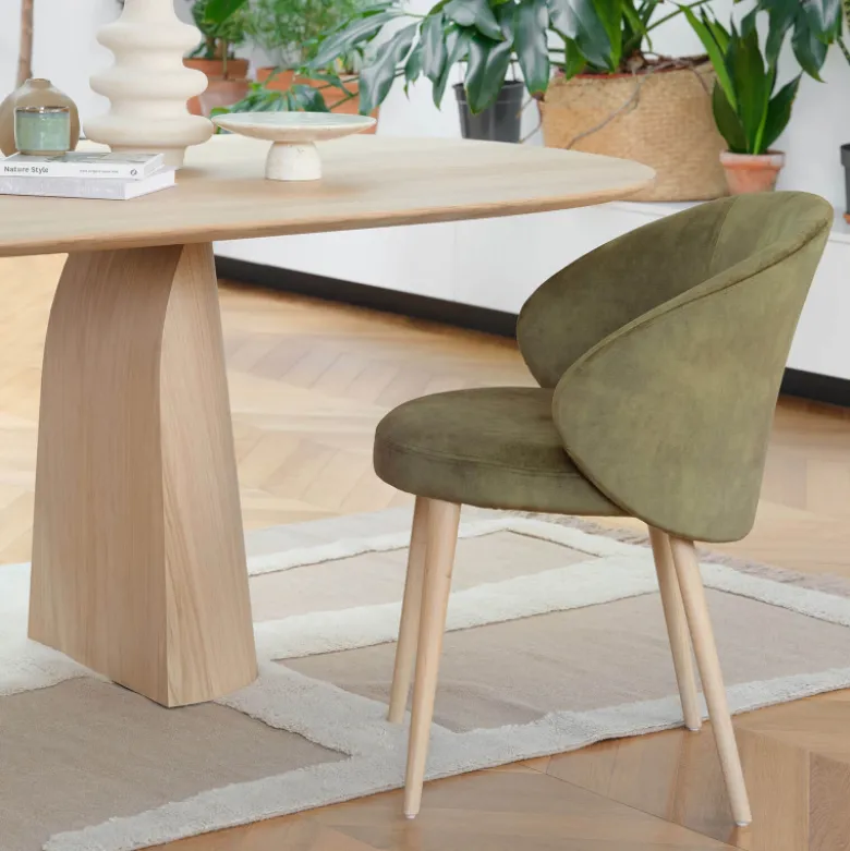 Neo Mobitec ® Fauteuil cosy confortable en tissu et pieds bois