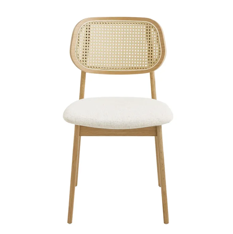 NinaChaise en bois avec dossier en cannage et assise tissu