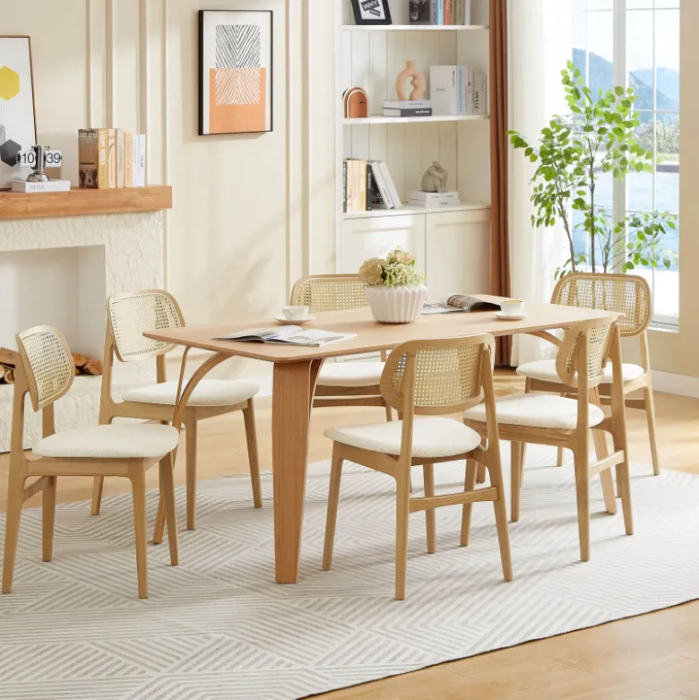 NinaChaise en bois avec dossier en cannage et assise tissu