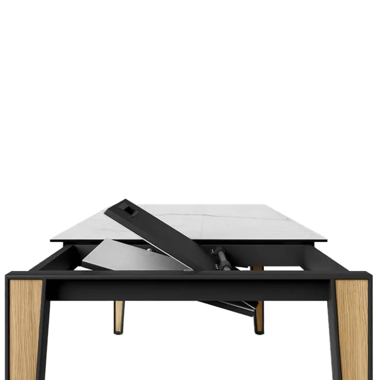 Okaso Table moderne extensible en céramique avec pieds bois et métal