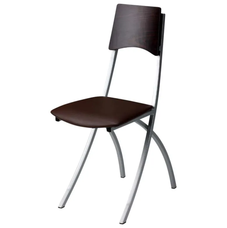 Ophélie Carrier® Chaise de cuisine en métal et synthétique dossier bois wengé