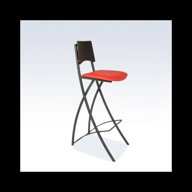 Ophélie Carrier® Tabouret snack contemporain pliant en métal et synthétique dossier bois wengé