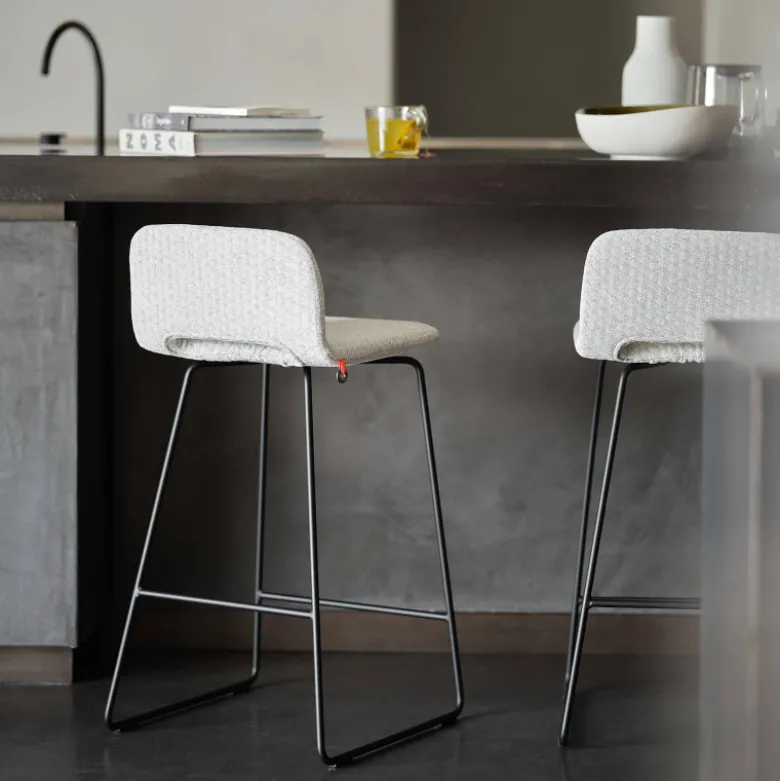 Pamp Mobitec ® Tabouret snack design en tissu avec dossier bas et pieds en métal