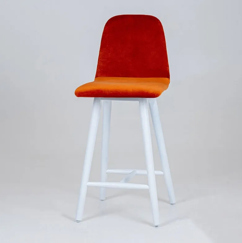 Pandora diamant Tabouret snack dos matelassé en tissu et pieds en bois