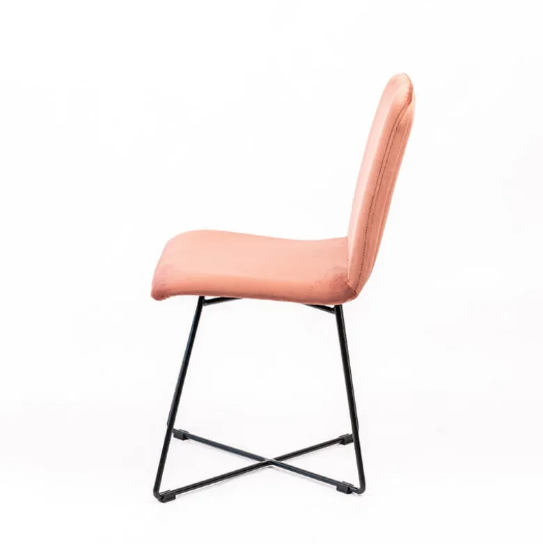 Plaza line Chaise design en tissu avec dos matelassé et pieds en métal croisés