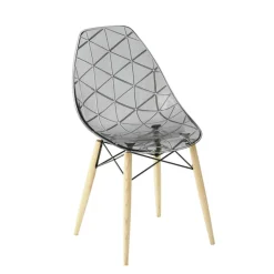 Prisma Chaise scandinave transparente avec pieds en bois