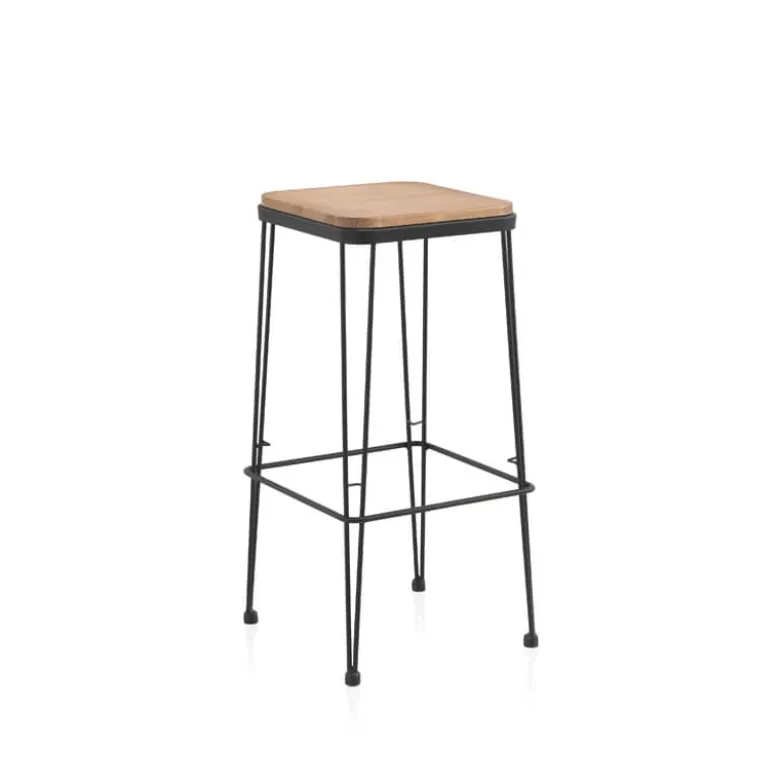 Riopar Tabouret haut assise bois pieds métal style industriel