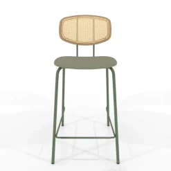 Ritmo Tabouret snack rétro avec dossier cannage rotin et assise en simili