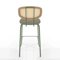 Ritmo Tabouret snack rétro avec dossier cannage rotin et assise en simili