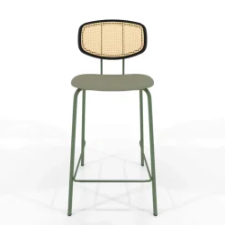 Ritmo Tabouret snack rétro avec dossier cannage rotin et assise en simili