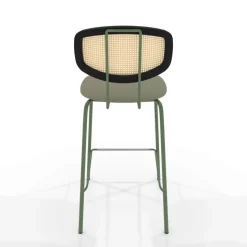 Ritmo Tabouret snack rétro avec dossier cannage rotin et assise en simili