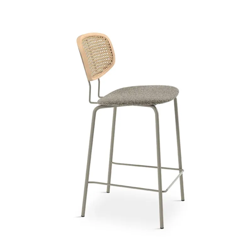 Ritmo Tabouret snack vintage dossier en cannage avec assise tissu