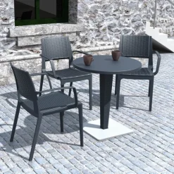 Riva Table de jardin ronde en résine tressée et plateau werzalit