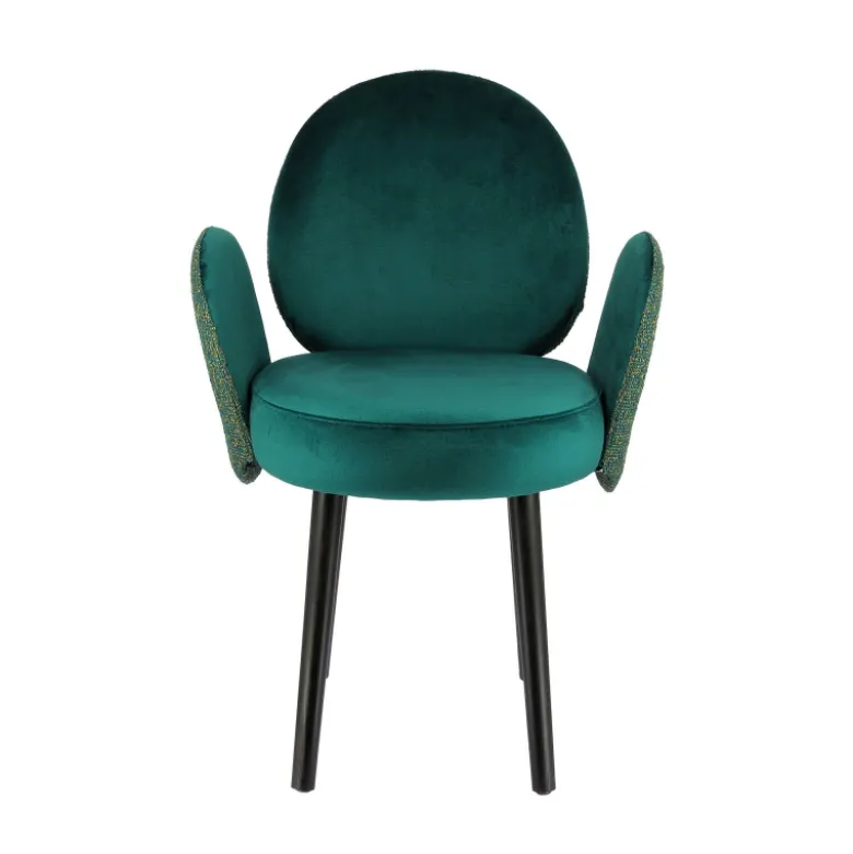 Severus Fauteuil cosy bicolore en tissu et pieds bois