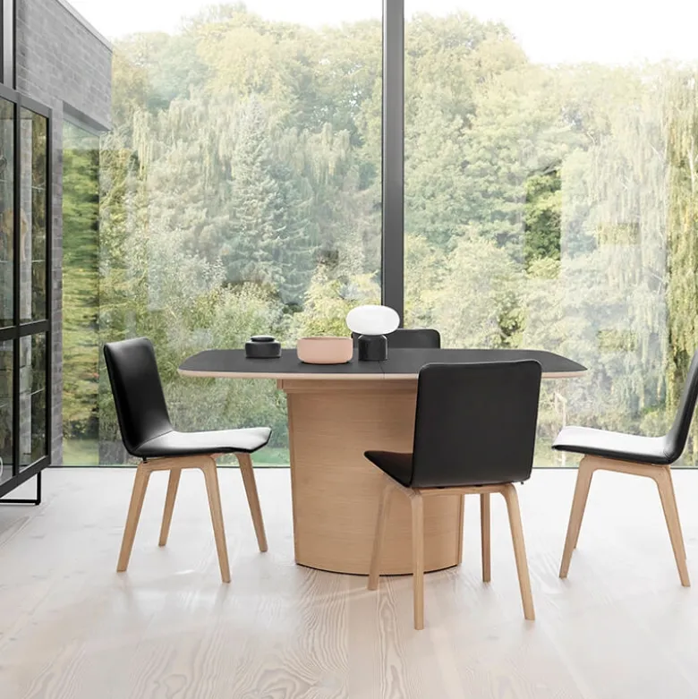 SM116/SM117 Table scandinave pied central extensible en stratifié fabriquée au Danemark