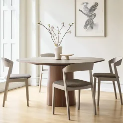 Table ronde extensible en Fenix et pied central en bois SM33