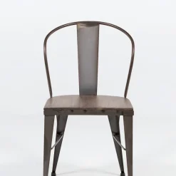 Turia 631 Chaise industrielle vintage en métal avec assise bois