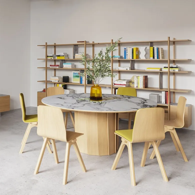 Volute Table ronde en bois et céramique design