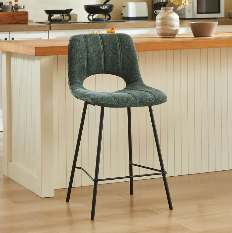 WilliamTabouret cosy en tissu avec pieds en métal noir